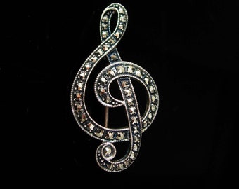 Vintage  Sterling Music Note marcasite Fancy musical ladies singer jewelry silver teacher gift