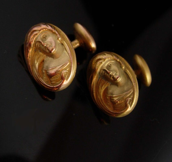 Haunted Art Nouveau cufflinks Antique Alphonzo Mu… - image 3