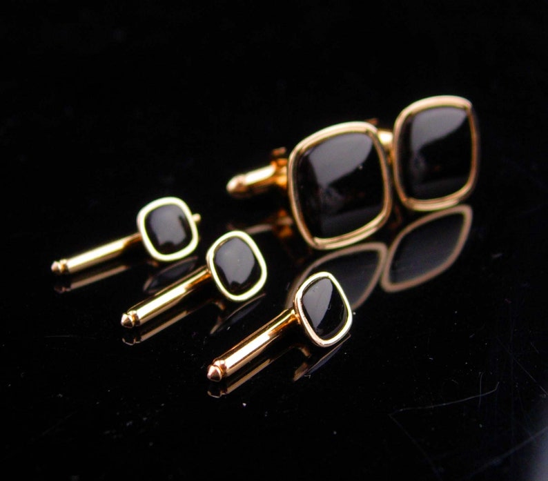 Vintage Black Tuxedo Cufflinks / Swank Golden Set / Wedding Etsy