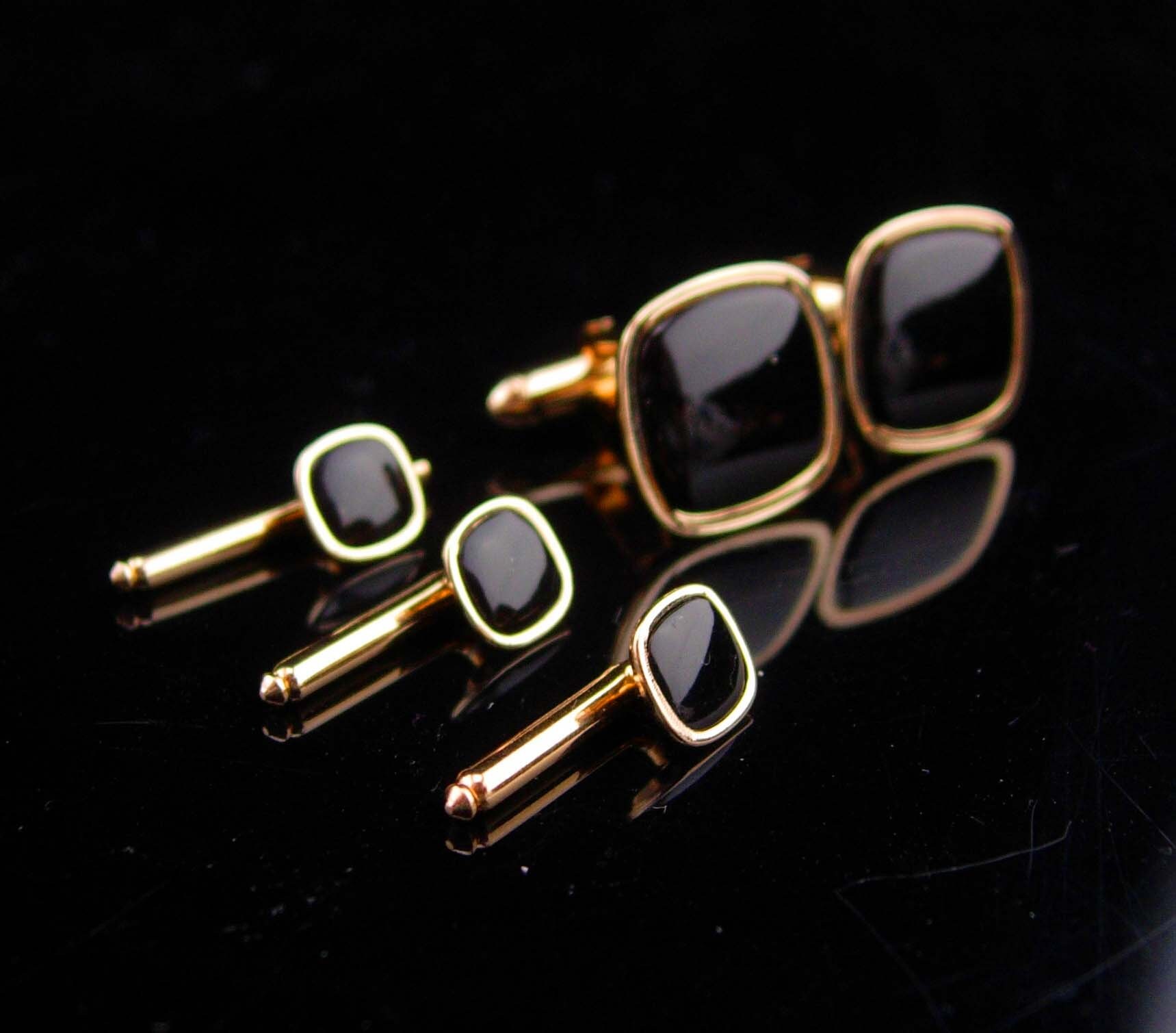 Vintage Black Tuxedo Cufflinks / Swank Golden Set / Wedding Etsy