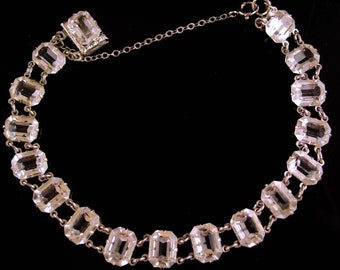 Vintage Art deco rock crystal bracelet / Antique brilliant faceted open back quartz bracelet - estate jewelry - safety chain