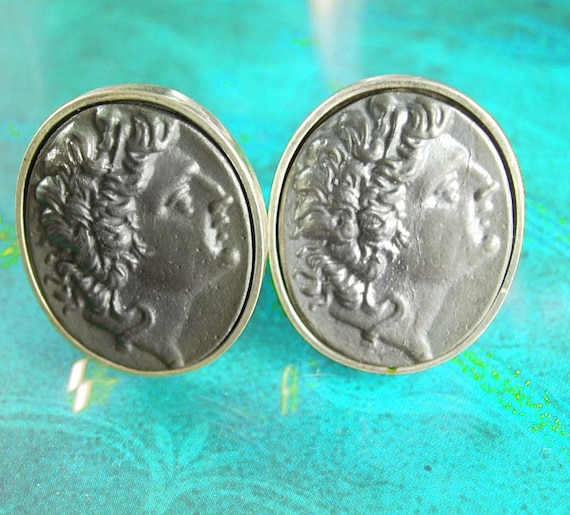 Alexander the Great cuff links sterling GREEK Coi… - image 1