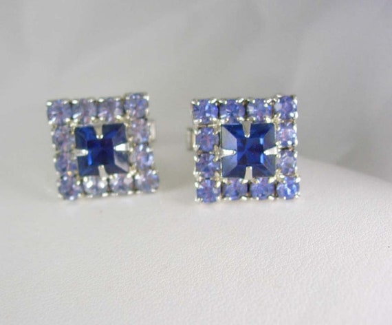 BLUE cufflinks rhinestone Cufflinks silver vintag… - image 3
