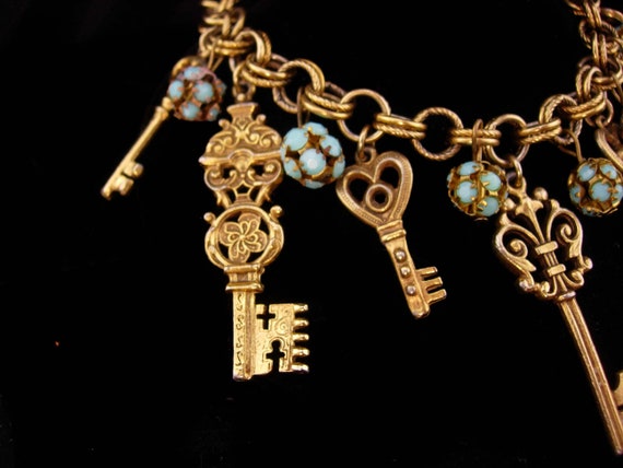 Vintage large skeleton Charm bracelet - turquoise… - image 6