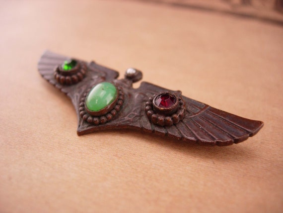 Antique Deco Winged Brooch - jeweled phoenix Egyp… - image 4