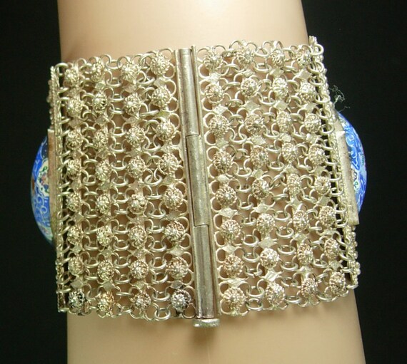 HUGE Persian Enamel Bracelet - vintage Tribal etr… - image 6