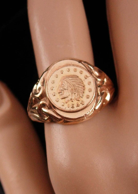 1849 Coin ring vintage rose gold plate 14kt nov Gem