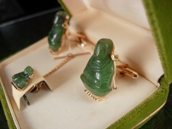 Vintage Buddha Cufflinks ORIGINAL Box Tie tack Ch… - image 4