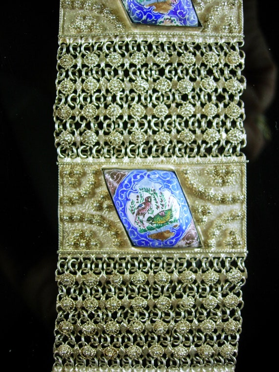 HUGE Persian Enamel Bracelet - vintage Tribal etr… - image 2