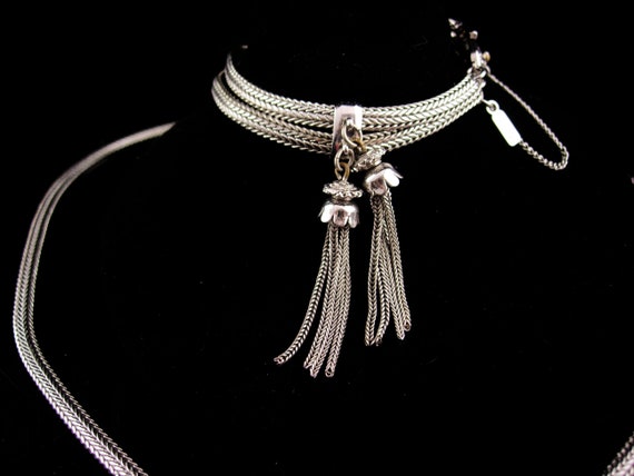 Vintage Monet necklace parure - silver Tassel Cho… - image 3
