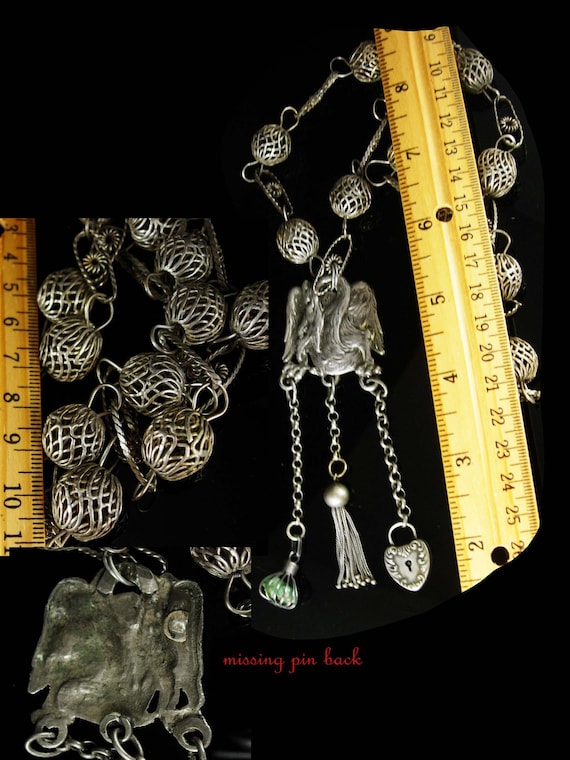 1899 Mythical dragon Necklace antique sterling Victor… - Gem