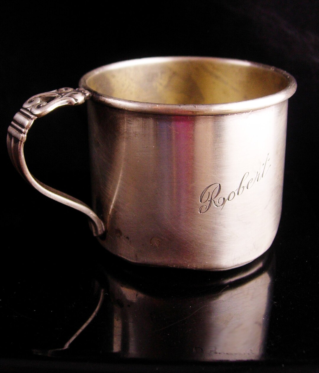 Vintage Sterling Baby Cup Engraved Robert Baby Gift Danish Etsy
