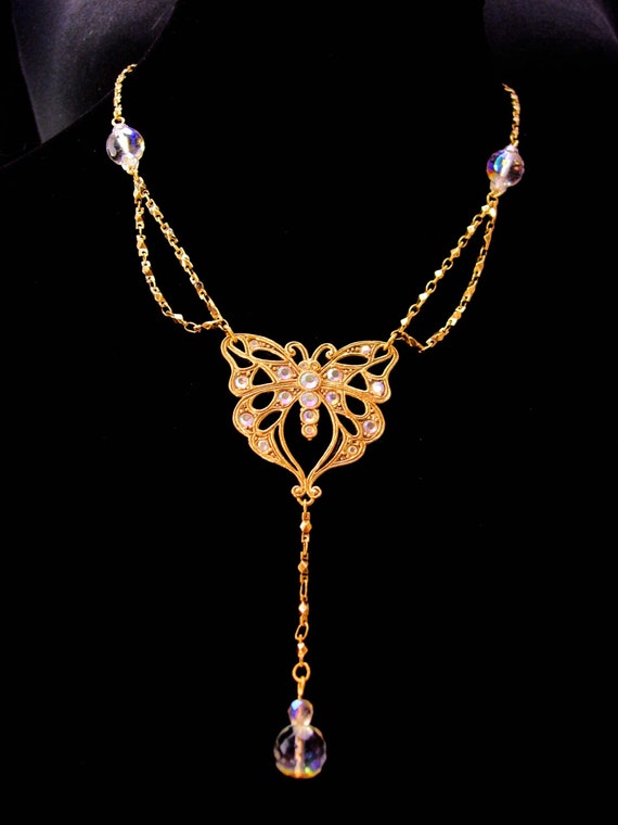 Stunning art nouveau style Butterfly necklace - B… - image 1