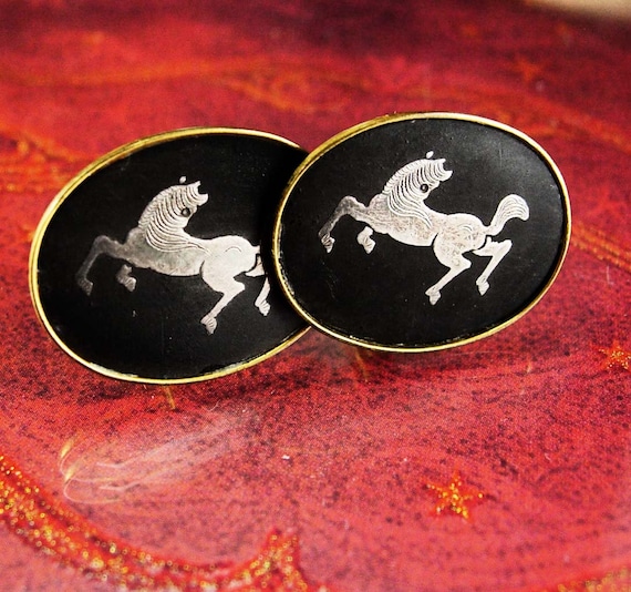 Mythical Horse Cuff links Vintage golden Japanese 