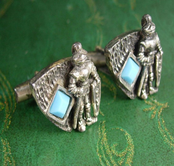Vintage sterling knight cufflinks Turquoise Silve… - image 1