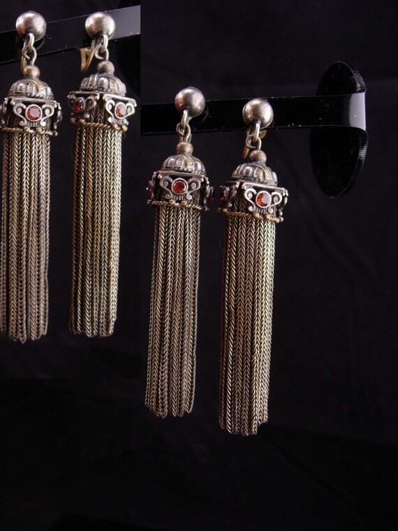 Antique 2ct garnet earrings / victorian tassel se… - image 2