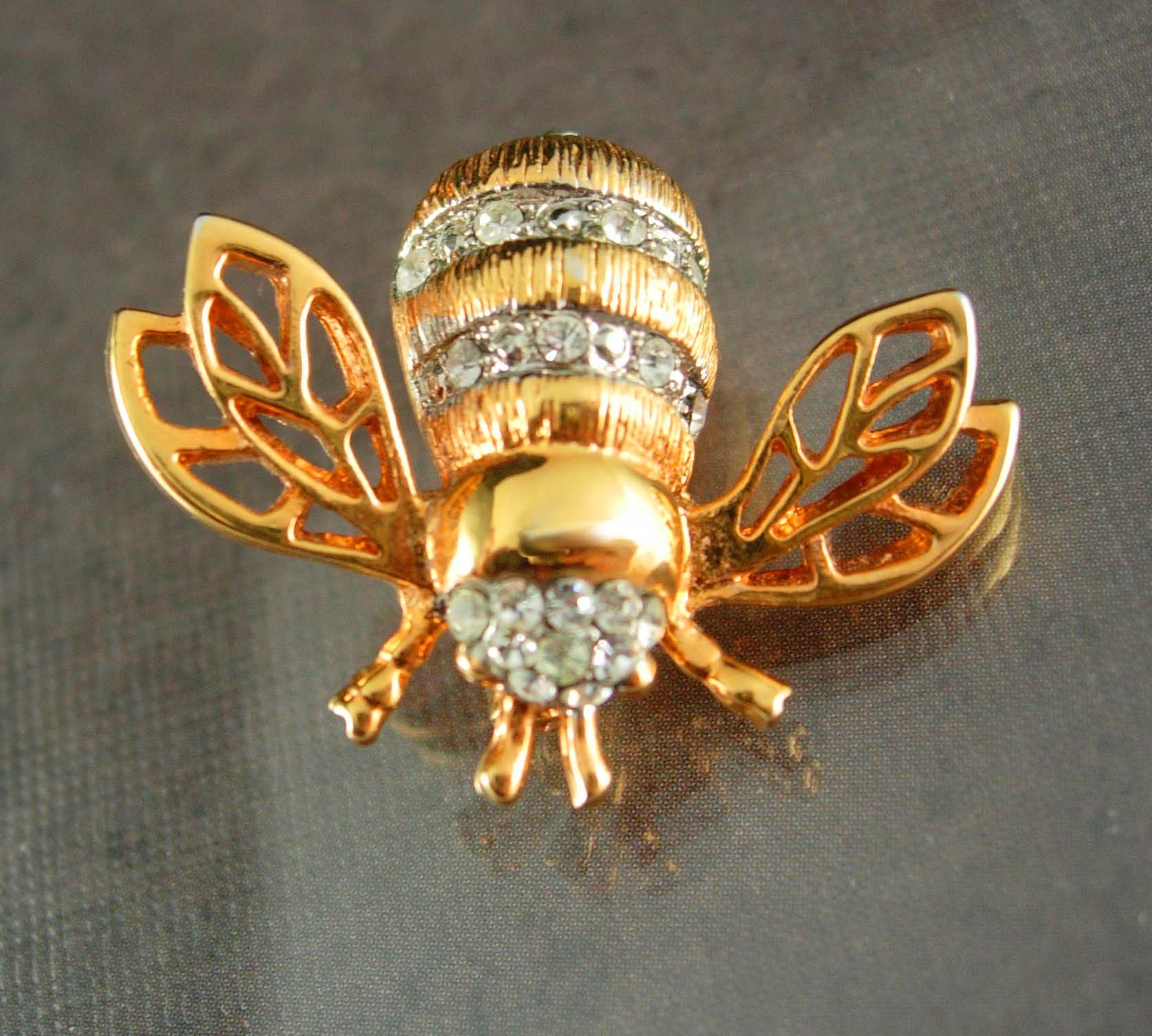 Vintage Napier Brooch  Rhinestone flower and bee pin  faux pearl figural fly insect  gardener gift  30th anniversary  June birthday