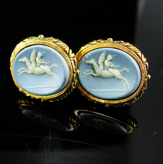 Museum blue Cufflinks Pegasus Vintage Cupid Mythi… - image 1