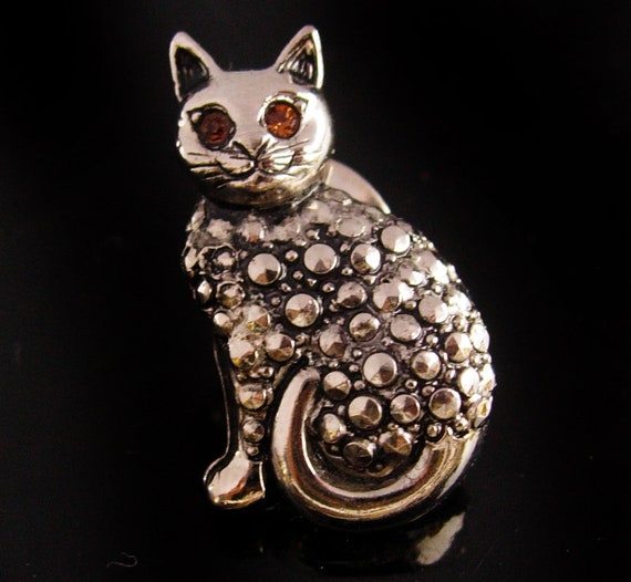 silver marcasite cat Tie tack / Halloween cat / V… - image 2