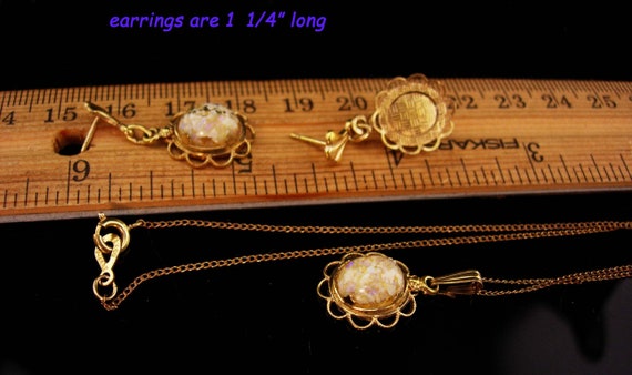 Vintage floating Opal necklace and earrings - 14k… - image 5