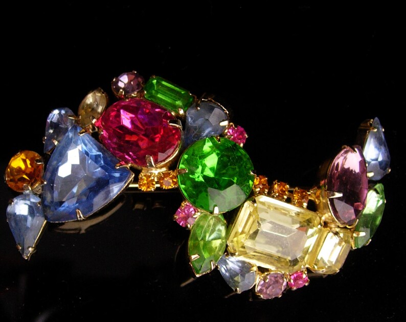 SELOVO Large Crystal Rhinestone Leaf Brooch Pin - Gold Tone Statement Jewelry, 3.7x2.3 Inches, Gift Box