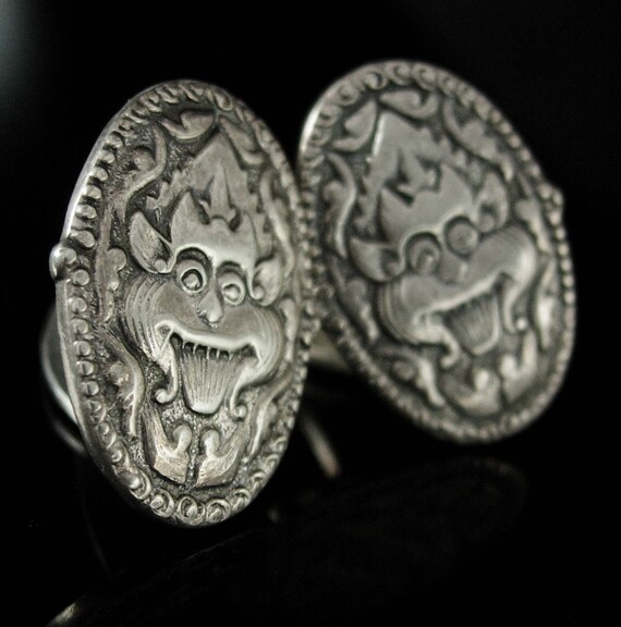 Antique cufflinks demon queen Rangda Dragon Cuff … - image 3