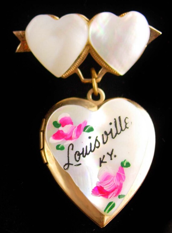 Sweetheart Heart Locket / Vintage WWII Brooch / P… - image 2