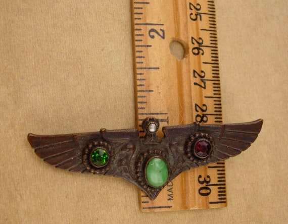 Antique Deco Winged Brooch - jeweled phoenix Egyp… - image 5