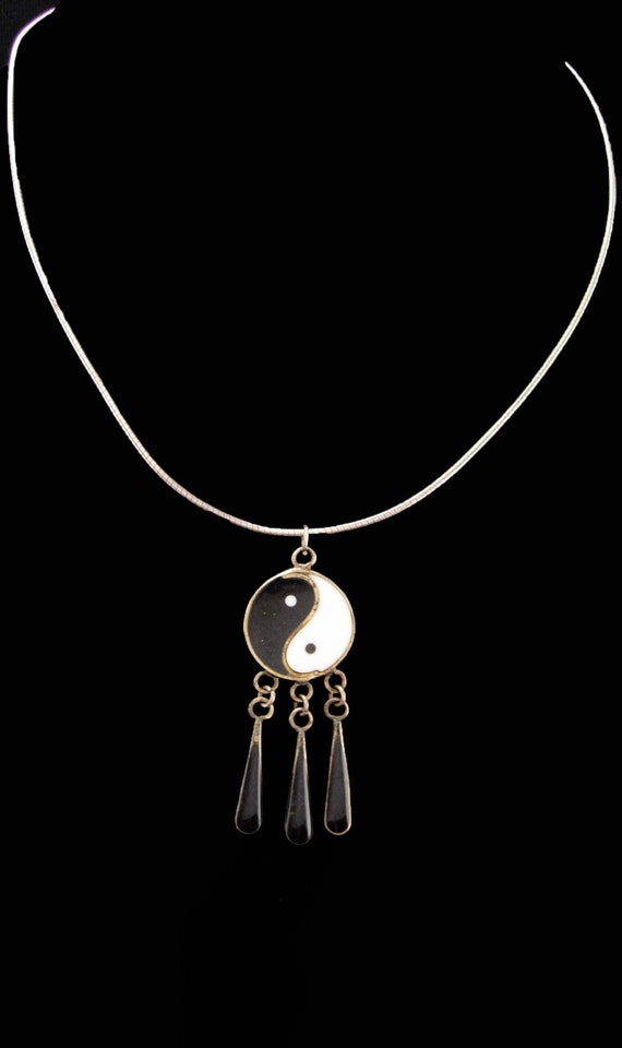 Sterling Hippie Necklace - Yin Yang tassel pendant