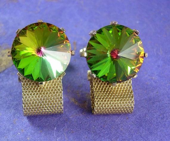 Vintage Prism Cufflinks - Irish green - golden Me… - image 2