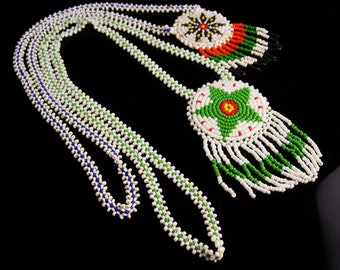 Vintage Indian Necklace - Mother and daughter set - hand beaded - native american craft - Tribal star flower necklace