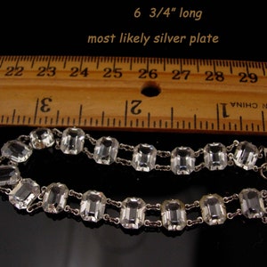 Vintage Art deco rock crystal bracelet / Antique brilliant faceted open back quartz bracelet estate jewelry safety chain image 7