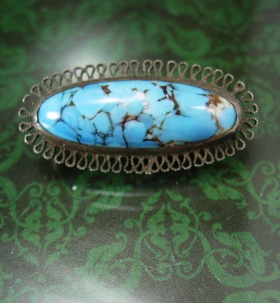 Victorian Brooch Antique Turquoise Brooch - victo… - image 1