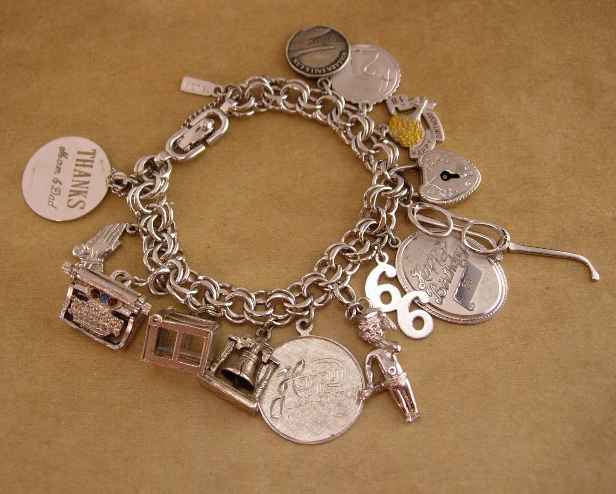 Large Wonderful Sterling Silver Charm Bracelet + | eBay