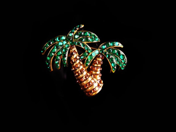 Vintage Hawaii brooch - rhinestone palm tree -  -… - image 3