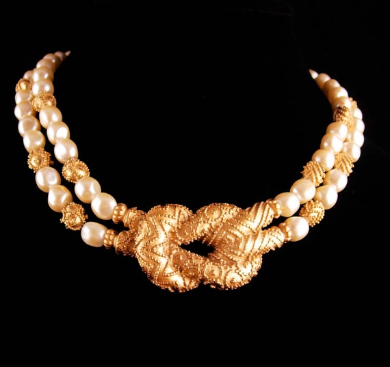 Vintage Couture Pearl necklace - Mary McFadden Lo… - image 2