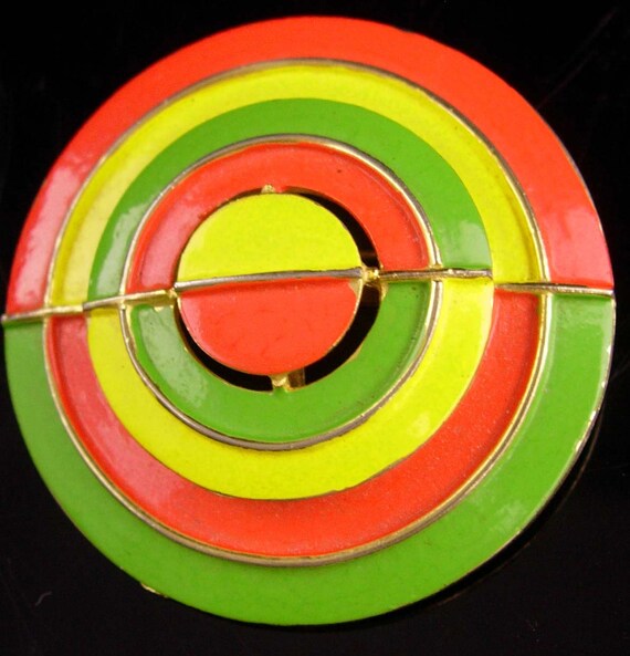 1960s Hippie Brooch - Orange Green Circle - pop a… - image 3