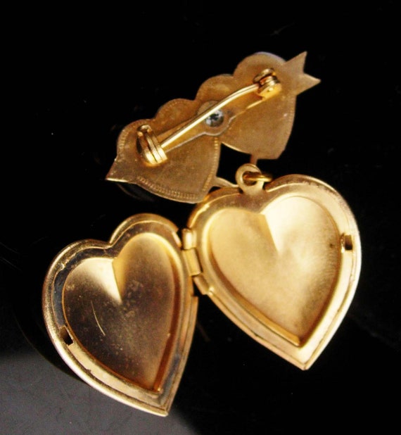 Sweetheart Heart Locket / Vintage WWII Brooch / P… - image 4