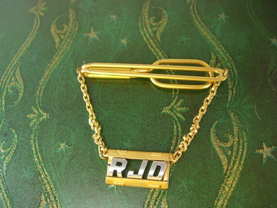 Swank Swag Chain Tie Clip Vintage Initials RJD cu… - image 2