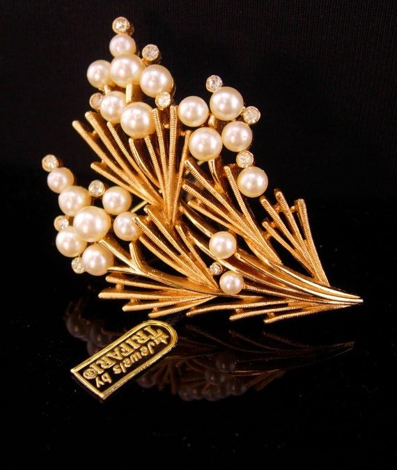 50'60's Crown Trifari 大きなパールの樹 ヴィンテージ フロ Vintage Gold Tone 1950's Crown Trifari On Internet For $350