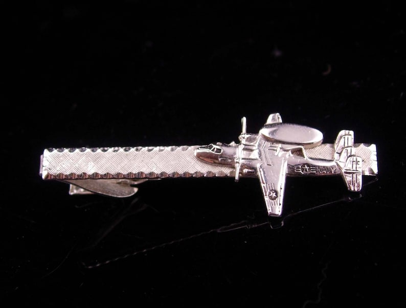 Airplane Tie clip Vintage Navy Reconnaissance silver tie bar military Squadron mans jewelry aviator gift mens gift