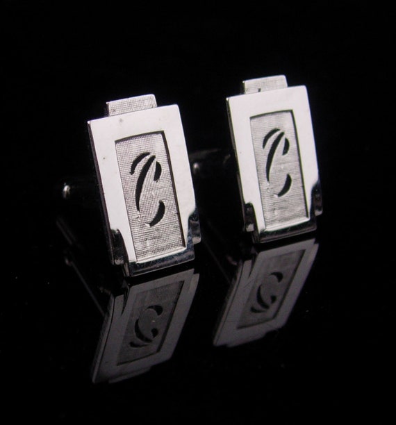 Vintage Personalized cufflinks / Letter C / silver