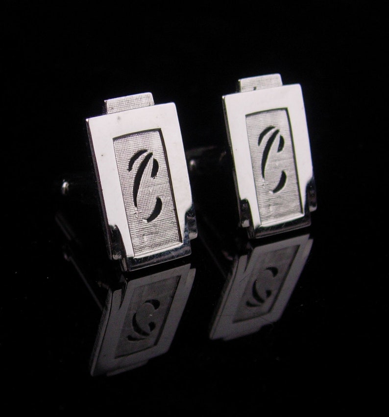 Vintage Personalized cufflinks Letter C silver Fancy initial C Wedding set gift for dad anniversary gift stocking stuffer