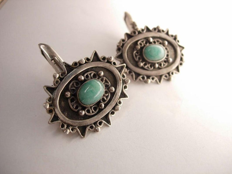 Vintage Turquoise Cufflinks Sterling Etruscan Mexico Taxco Groom cufflinks Artist Signed Jano anniversary gift southwestern jewelry