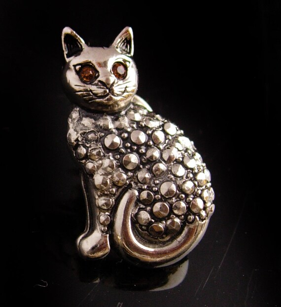 silver marcasite cat Tie tack / Halloween cat / V… - image 3