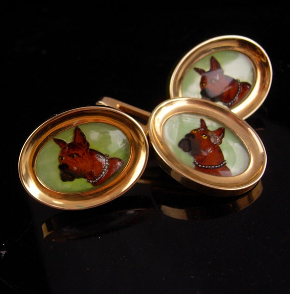 Gorgeous Boxer Cufflinks - vintage brown BullDog … - image 1