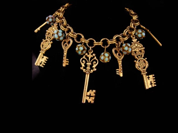 Vintage large skeleton Charm bracelet - turquoise… - image 2
