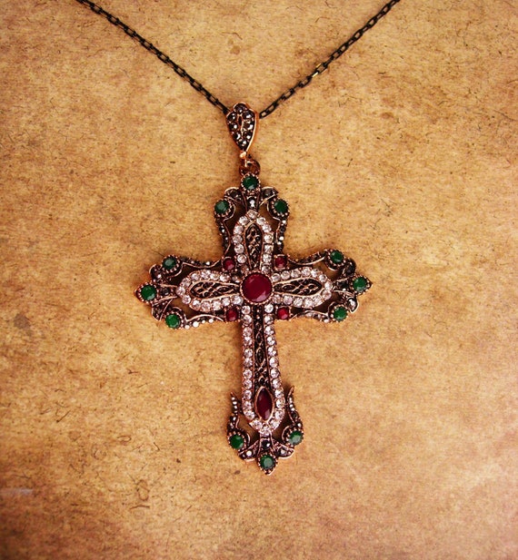 Gothic necklace - renaissance revival 3" cross - f