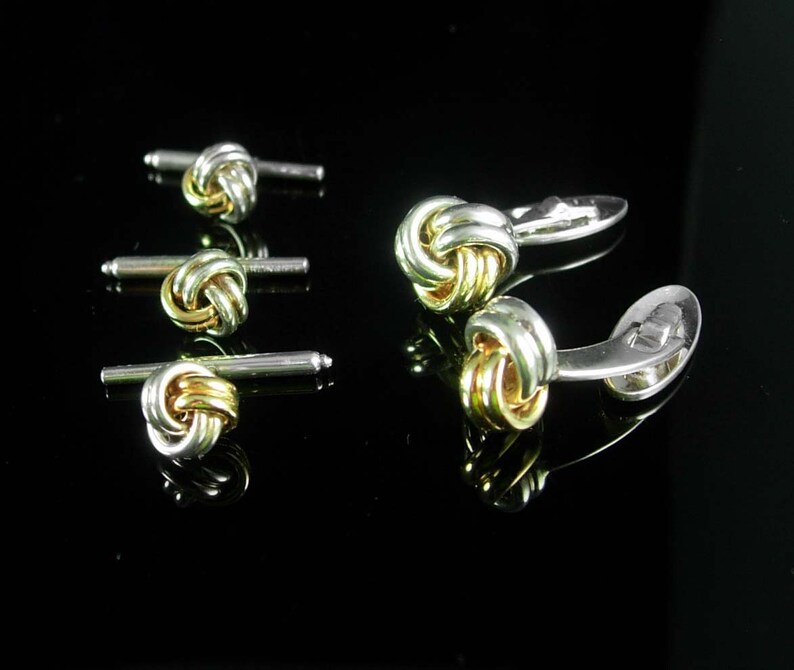 Gold filled LOVE knot Cufflinks Wedding sterling silver eternity button studs collar stays anniversary gift eternity tuxedo set groom gift
