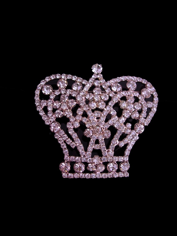 Queen Brooch - HUGE 2" Rhinestone crown - Large Vi